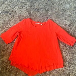 Soft Surroundings Blouse Tunic Womens M Petite Red  3/4 Sleeve Lined Peasant